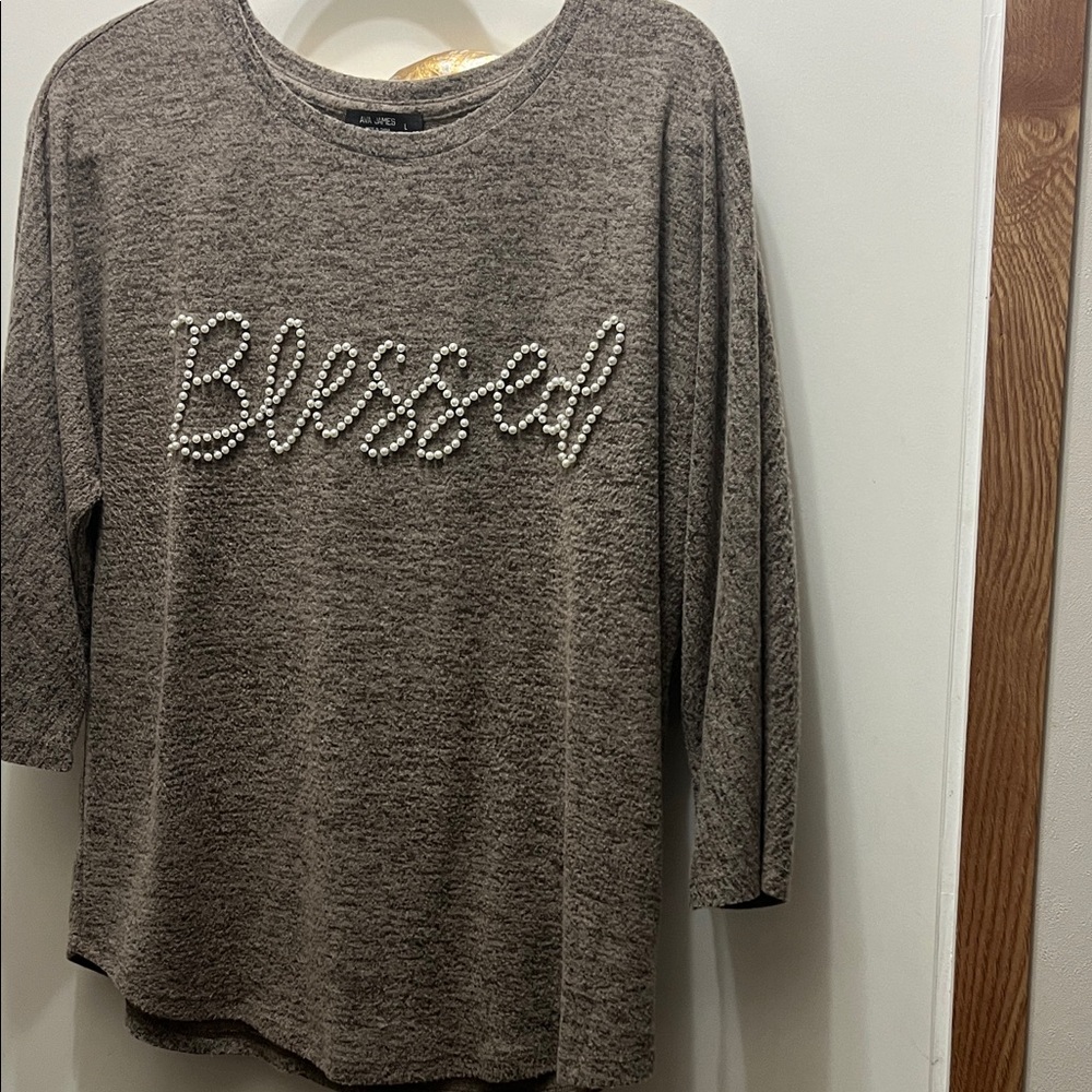 Cozy Brown Long Sleeve Top with 'Blessed' Design